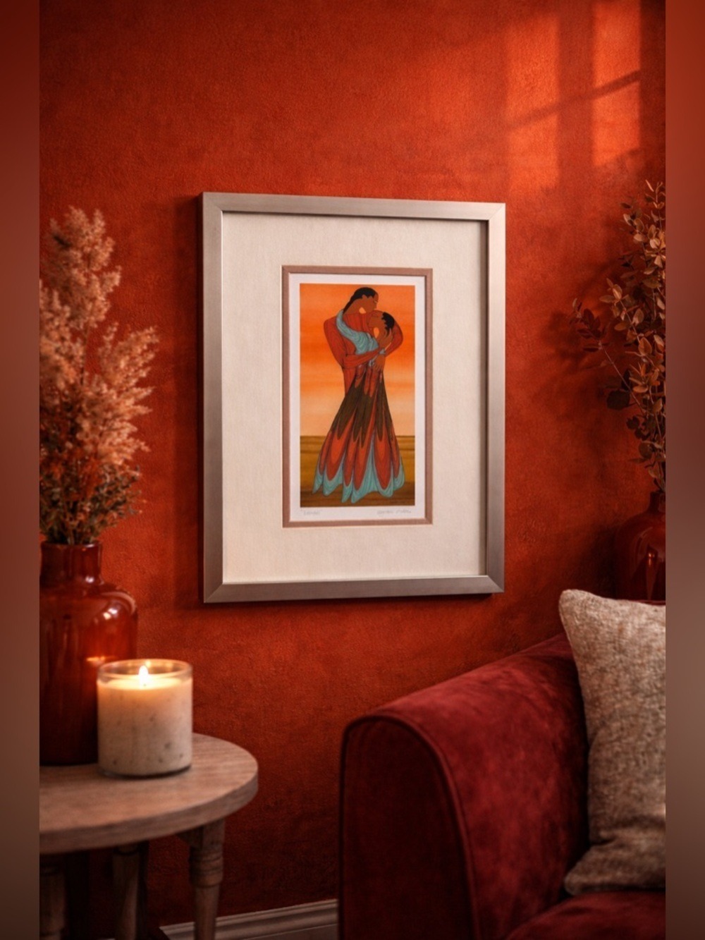 🇨🇦 Maxine Noel Ioyan Mani “Lovers” Framed Indigenous Art Print • Signed In Plate